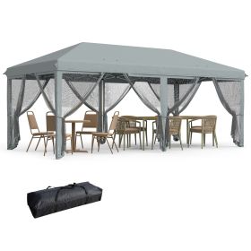 Outdoor 10' x 20' Patio Gazebo Outdoor Pop-Up Canopy with Sidewalls, 6 Mesh Walls for Party, Events, Backyard, Lawn, Gray