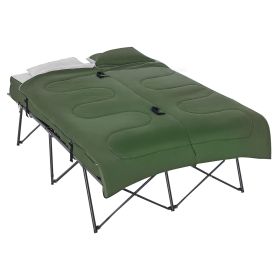 2-Person Folding Camping Cot Portable Outdoor Bed Set with Sleeping Bag, Inflatable Air Mattress, Comfort Pillows and Carry Bag