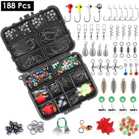 188Pcs Fishing Accessory Kit Portable Fishing Set Including Jig Hooks Sinker Weights Spoon Lure (Option: 188Pcs)
